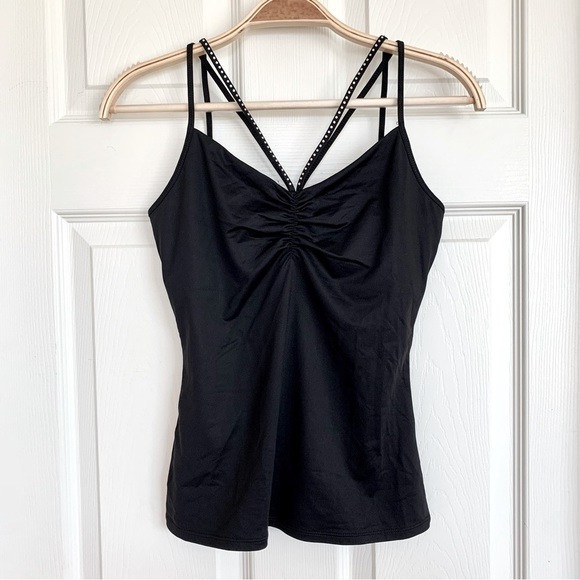 Boston Proper Made-to-be-Seen Strappy Cami Top w/ Rhinestones Ruched Bust Detail - Picture 2 of 8